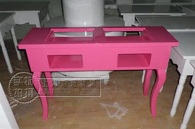 欧式新款美甲桌 指甲油甲片展示柜 美甲店工作台粉红色烤漆可定制