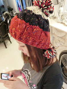 秋冬季新款 简约经典保暖加厚型三拼色针织帽子潮流女款绒毛线帽