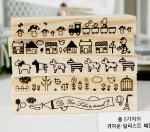 韩国文具 盒装木质长条印章 可爱小动物系列印章 卡通印章 5款选
