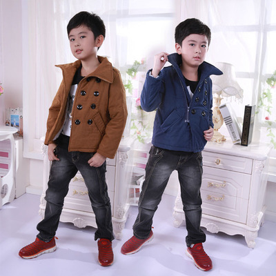 2013冬季童装批发 新款韩版男童双排扣加厚加棉棉衣外套