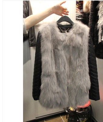 冬季新款韩版修身毛毛女装 仿狐狸毛大衣 仿皮草外套中长款 皮袖