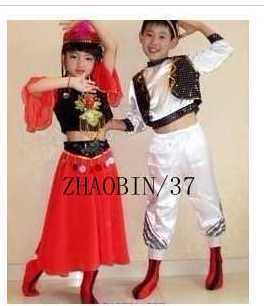 儿童新疆舞蹈服装维族舞蹈服装团体舞民族舞台表演服装女孩男孩