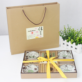逸雨轩韩式调味碟筷子套装 陶瓷瓷器餐具 礼盒装餐具礼品