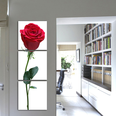 装修画玄关现代无框画竖版三联画壁画现代简约浪漫单朵玫瑰花