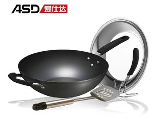 ASD/爱仕达LX8330/32CM加厚精铸铁锅补铁炒锅健康无涂层少粘特价
