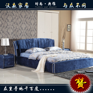 木1.8米广东省植绒简约现代方形软床布床双人床住宅家具布艺床