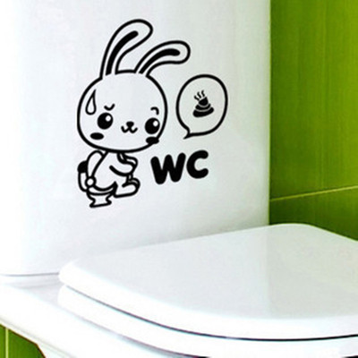 防水马桶墙贴 时尚墙面贴花 小兔坐便器贴 卫生间个性玻璃贴纸
