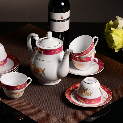 三环陶瓷高档时尚创意礼品陶瓷茶具茶杯13头红云石正品特价包邮