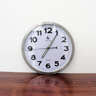 12寸圆形夜光金属挂钟客厅办公静音时钟挂表简约现代时尚石英钟表