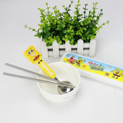 逸雨轩 韩式可爱便携式不锈钢餐具 创意卡通儿童勺子筷子套装礼品