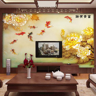雅典大型壁画 墙纸壁纸电视背景墙卧室沙发客厅 立体浮雕富贵有余