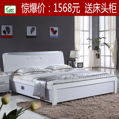 现代简约白色烤漆气压高箱床1.8米1.5米床储物大床双人床板式包邮