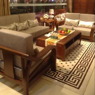 特价全实木沙发多人沙发真皮布艺木架客厅沙发组合1+2+3现代中式