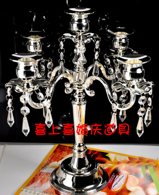 新款欧式镀银五头烛台婚庆道具用品花瓣舞台装饰批发布置香槟塔