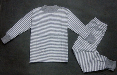 2015秋冬款儿童中大童装纯棉长袖半高领横条男女童内衣裤套装