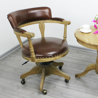 莫尼卡 欧式扶手电脑椅橡木实木职员转椅 液压可升降办公椅子特价