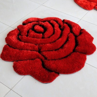 时尚简约3D立体玫瑰花地毯韩国丝90*90玄关地毯时尚转椅毯包邮