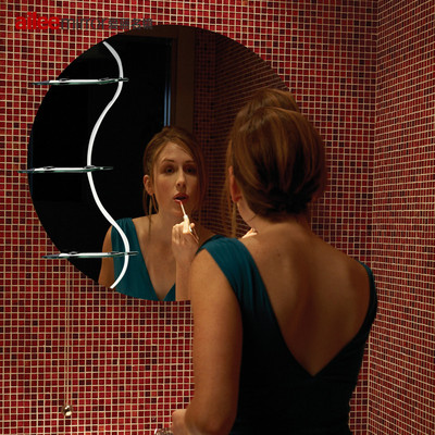 爱丽名镜 带置物架浴室镜 层架卫生间镜子 欧式圆形卫浴镜CJ025