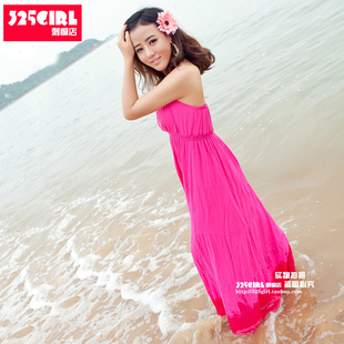 325girl 夏 纯色沙滩裙波西米亚连衣裙大码显瘦海边度假裙