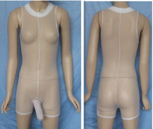 大码男式3D超薄透明高弹丝 带套不开裆 三分男士平角连身衣01-054