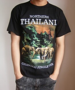 泰国大象群男T恤短袖圆领重金属摇滚朋克 嘻哈宽松加肥加大码男装