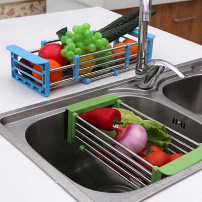 不锈钢可伸缩厨房置物架 碟碗架 沥水架