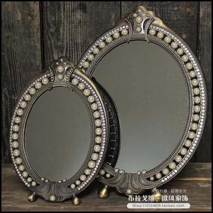 ABS珍珠台镜 台式梳妆镜公主化妆镜子 金属欧式美容镜 结婚礼物