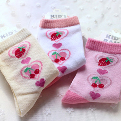 韩国可爱糖果色草莓樱桃爱心纯棉男女童袜 清新棉袜短袜子