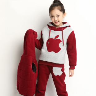 2015秋冬季新款中小童套装男女童韩版苹果卫衣三件套