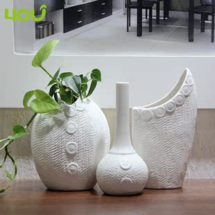 4YOU包邮简约白色陶瓷花瓶摆件现代时尚家居装饰花器-扣子的期待