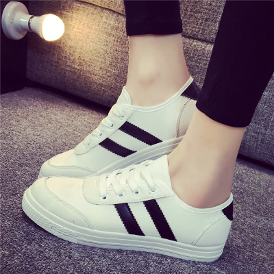 白色低帮平底帆布鞋女韩版学生板鞋潮休闲小白鞋浅口球鞋女单鞋