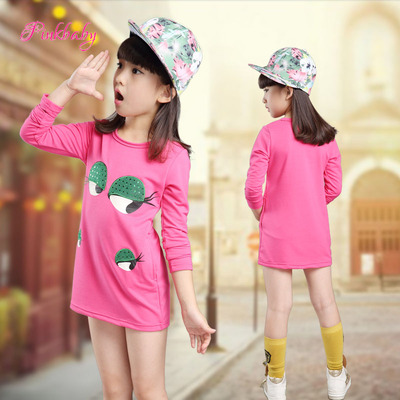 2015童装儿童T恤秋装韩版女童T恤长袖圆领打底衫卡通女孩宝宝上衣