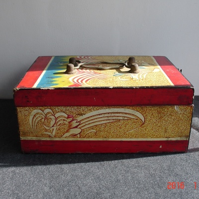 古玩杂项老梳妆盒手绘彩漆盒子文革梳妆盒