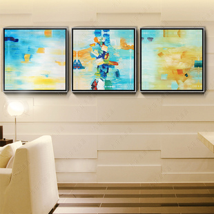 纯手绘抽象油画三拼装饰画油画高档客厅餐厅酒店挂画三联组合壁画