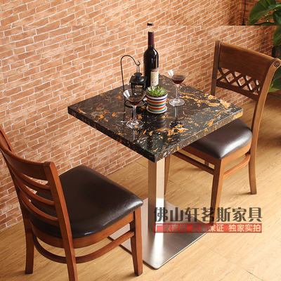 美式复古实木桌椅 咖啡厅桌椅组合 大理石西餐桌 方桌 西餐厅桌椅