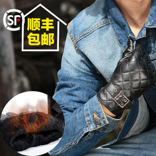 2015新款男士真皮手套冬季保暖骑车加厚羊皮菱形分指加绒手套包邮