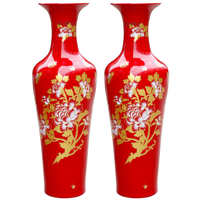 景德镇陶瓷器中国红落地大号花瓶现代家居饰品客厅摆件酒店公司