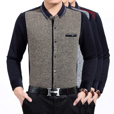 2015冬装新款男士加绒衬衫长袖中年加厚衬衣商务休闲男式保暖衬衫