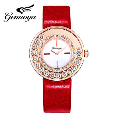 格诺雅 韩版手表女式真皮时尚潮流皮带手表女镶钻石英表女士手表
