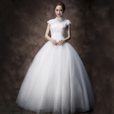 艾米婚纱礼服新款2014冬季新娘结婚时尚双肩复古蕾丝一字肩拖尾