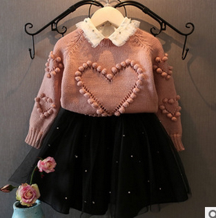 儿童装潮 2015冬季新款女童韩版可爱心形图案毛衣针织衫宝宝毛衫