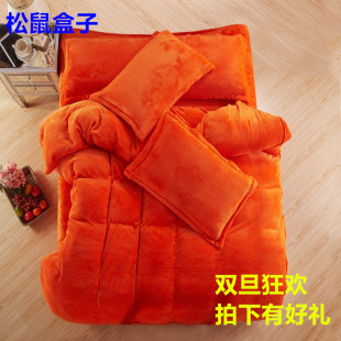 冬季纯色法莱绒四件套素色床上用品加厚保暖珊瑚绒双拼1.5米1.8床