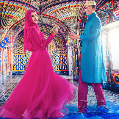 影楼主题服装2015新款穆斯林婚纱礼服回族结婚服饰摄影情侣写真服