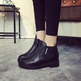 韩版中跟女短靴2015春秋新款粗跟厚底圆头套筒学生女马丁靴潮女鞋