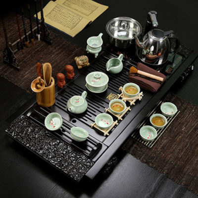 景德镇紫砂茶具套装 陶瓷功夫茶具四合一电磁炉实木茶盘 整套茶具