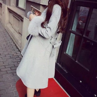 2015新韩版冬装羊毛修身长款气质同款毛呢外套毛毛袖呢大衣女大衣