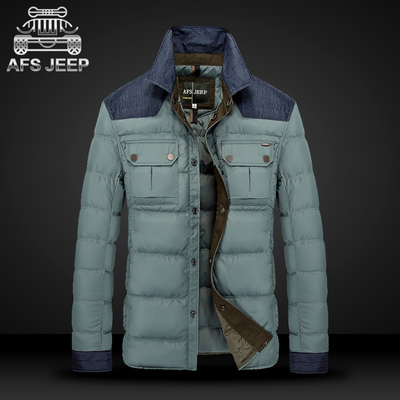 Afs Jeep/战地吉普秋冬季男士加厚羽绒服格子领短款修身男装外套
