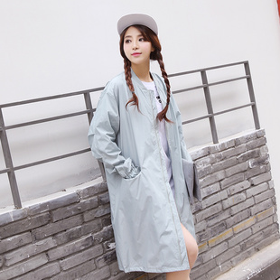 夏季韩版女装中长款宽松百搭字母印花长袖防晒衣薄风衣外套