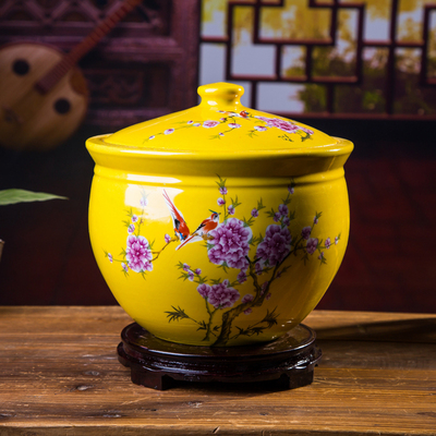 新品景德镇陶瓷米缸10斤20斤米桶带盖腌菜储物酒缸茶叶罐桃花正品