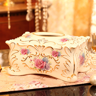 欧式创意陶瓷纸巾盒 高档奢华抽纸盒 结婚礼物家居装饰品陶瓷摆件